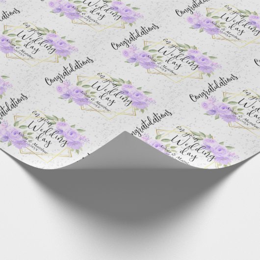 Paarse Waterverf Bloemen - Personaliseer bruiloft Cadeaupapier (Hoek)