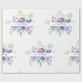 Paarse waterverf bloemen personalized inpakpapier (Vlak)
