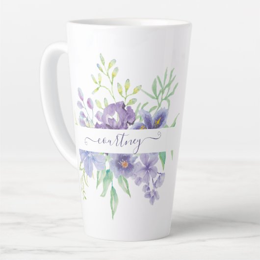 Paarse waterverf bloemen personalized latte mok (Linkerhoek)
