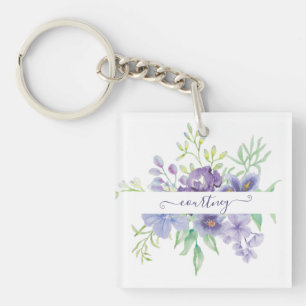 Paarse waterverf bloemen personalized sleutelhanger