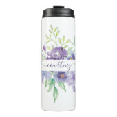 Paarse waterverf bloemen personalized thermosbeker (Voorkant)