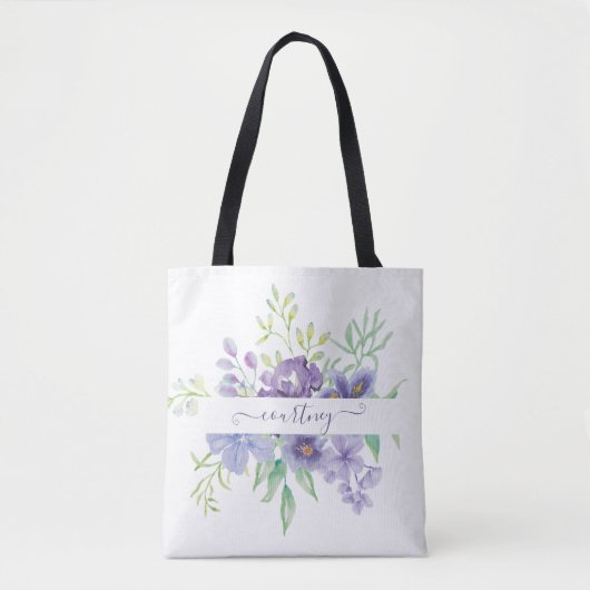Paarse waterverf bloemen personalized tote bag (Voorkant)