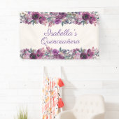 Paarse Waterverf Bloemen Quinceañera Banner (Insitu)