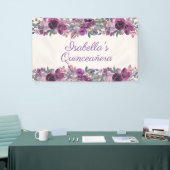 Paarse Waterverf Bloemen Quinceañera Banner (Beurs)