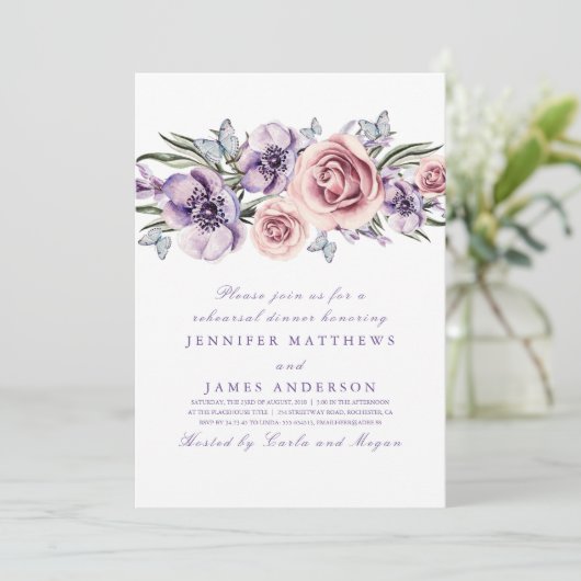 Paarse Waterverf bloemen repetitie Kaart (Staand voorkant)