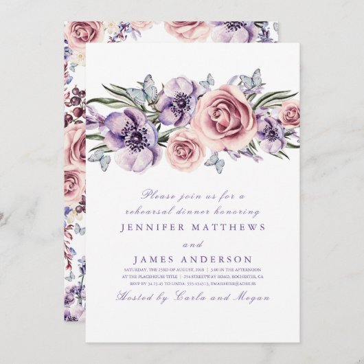 Paarse Waterverf bloemen repetitie Kaart (Voorkant / Achterkant)