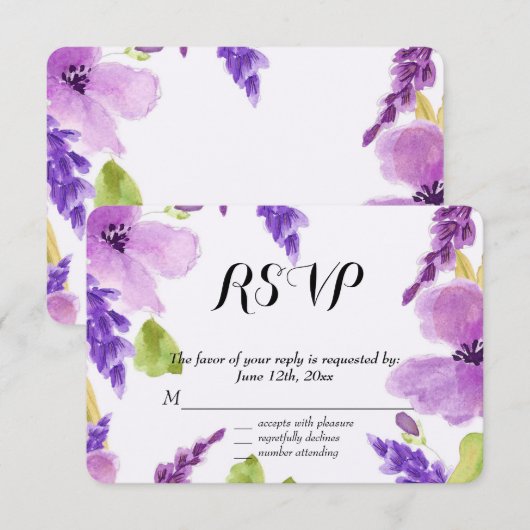  Paarse Waterverf Bloemen RSVP (Voorkant / Achterkant)