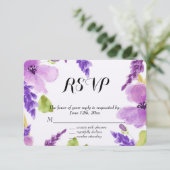  Paarse Waterverf Bloemen RSVP Kaartje (Staand voorkant)