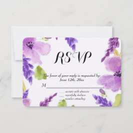 Paarse Waterverf Bloemen RSVP Kaartje