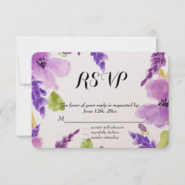 Paarse Waterverf Bloemen RSVP Kaartje