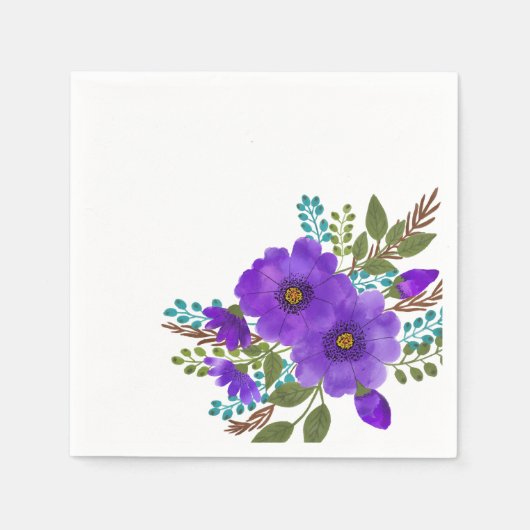  Paarse Waterverf bloemen Servet (Voorkant)