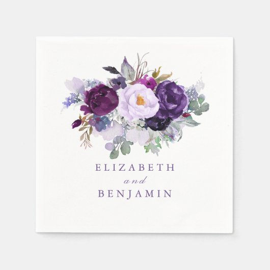 Paarse Waterverf bloemen Servetten (Voorkant)