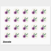 Paarse Waterverf Bloemen Stickers (Vel)