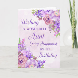 Paarse Waterverf Bloemen Tante Verjaardag Kaart