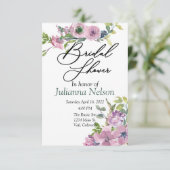 Paarse waterverf bloemen uitnodiging (Staand voorkant)