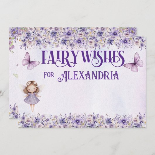 Paarse Waterverf Bloemen Verjaardag Sprookjeswense Advieskaart (Voorkant / Achterkant)