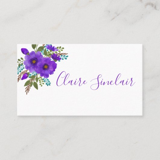  Paarse Waterverf bloemen Visitekaartje (Voorkant)