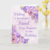 Paarse Waterverf Bloemen Vriend Verjaardag Kaart (Gele Bloem)