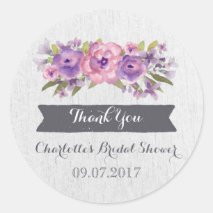 Paarse Waterverf Bloemen Vrijgezellenfeest Favor T Ronde Sticker