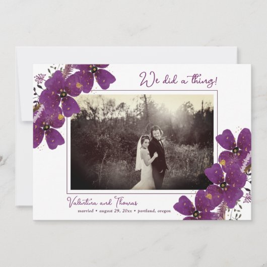 Paarse Waterverf bloemen we deden een ding uit elk Aankondiging (Voorkant)