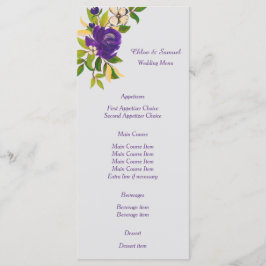 Paarse Waterverf Bloemen Wedding Menu