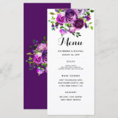Paarse Waterverf Bloemen Wedding Menu (Voorkant / Achterkant)