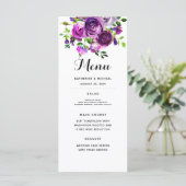 Paarse Waterverf Bloemen Wedding Menu (Staand voorkant)