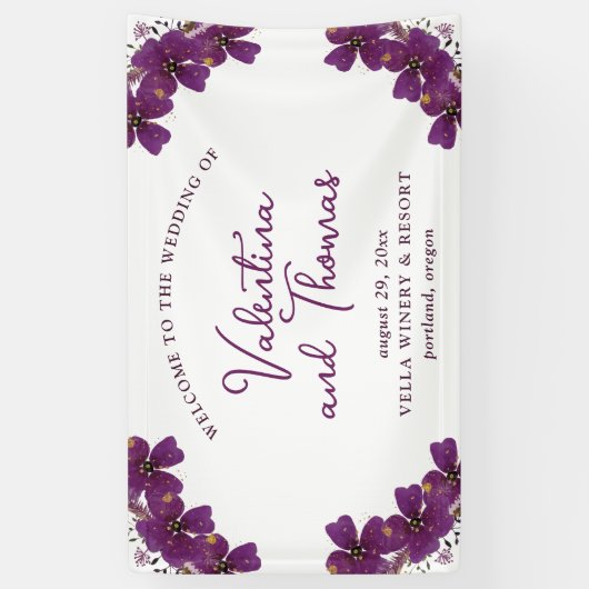 Paarse Waterverf bloemen Welkomsthuwelijk Spandoek (Verticaal)