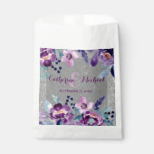 Paarse Waterverf Bloemen & Zilveren Glitter Bruilo Bedankzakje (Voorkant)