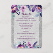 Paarse Waterverf Bloemen & Zilveren Glitter Bruilo Informatiekaartje (Voorkant)