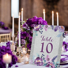 Paarse Waterverf Bloemen & Zilveren Glitter Bruilo Reclamebord Met Voetstuk