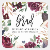 Paarse waterverf bloemenafstuderen vierkante sticker (Voorkant)