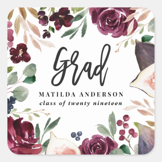 Paarse waterverf bloemenafstuderen vierkante sticker (Voorkant)