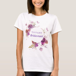 Paarse waterverf bloemenbruidsmeisje t-shirt