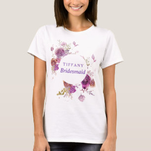 Paarse waterverf bloemenbruidsmeisje t-shirt