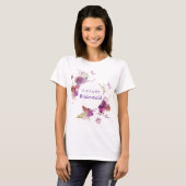 Paarse waterverf bloemenbruidsmeisje t-shirt (Voorkant volledig)