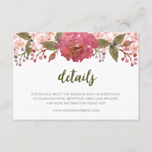 Paarse Waterverf bloemenbruiloft Details Informatiekaartje (Voorkant)