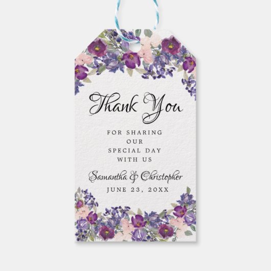 Paarse Waterverf bloemenbruiloft gunst dank u Cadeaulabel (Achterkant)