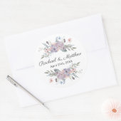 Paarse Waterverf bloemenbruiloft gunst Ronde Sticker (Envelop)