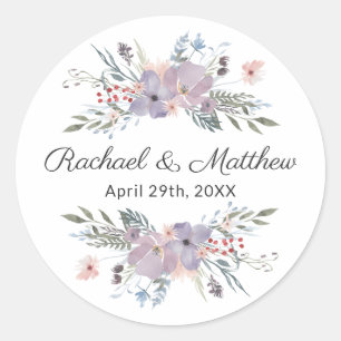 Paarse Waterverf bloemenbruiloft gunst Ronde Sticker