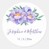 Paarse Waterverf bloemenbruiloft Ronde Sticker (Voorkant)