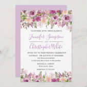 Paarse Waterverf bloemenbruiloft uitnodiging Kaart (Voorkant / Achterkant)