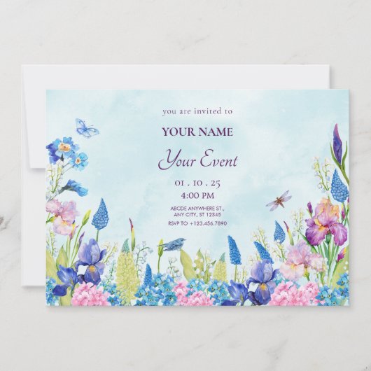 Paarse waterverf bloemendecoratie kaart (Voorkant)