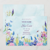 Paarse waterverf bloemendecoratie kaart (Voorkant / Achterkant)