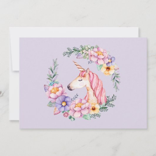Paarse Waterverf bloemeneenhoorn meisje verjaardag Kaart (Achterkant)