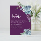 Paarse waterverf bloemenelegante bruiloft informatiekaartje (Staand voorkant)