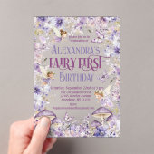 Paarse Waterverf Bloemenfee Eerste Verjaardag Acryl Uitnodigingen (Insitu (Draagbaar))