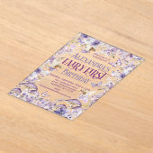 Paarse Waterverf Bloemenfee Eerste Verjaardag Acryl Uitnodigingen (Laagn)