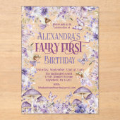 Paarse Waterverf Bloemenfee Eerste Verjaardag Acryl Uitnodigingen (Voorkant)