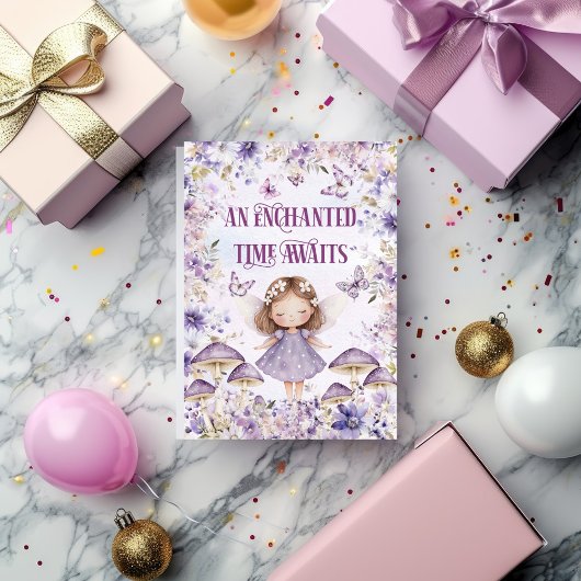 Paarse Waterverf Bloemenfee Eerste Verjaardag Kaart